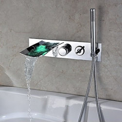 Contemporary Color Changing Wall Mount Tub Faucet With Hand Shower T0500BW - Bathtub Faucets