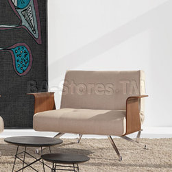 Clubber 03 Chair in Natural Khaki with Walnut Arms - Living Room Chairs