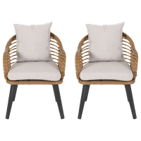 Madison Outdoor Wicker Club Chairs With Cushions, Set of 2, Light Brown/Black