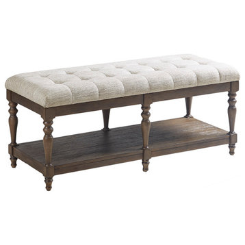 Martha Stewart Highland Terra Tufted Upholstered Accent Bench With Shelf, Ivory
