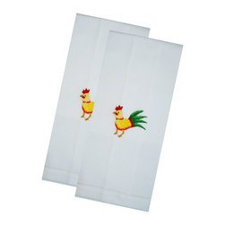 The Designs of Distinction - Rooster Hand Embroidered Guest Towel, Set of 2 - Bath Towels