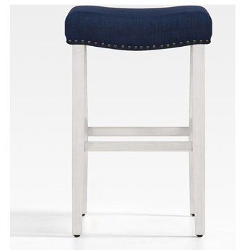 WestinTrends 29" Upholstered Backless Saddle Seat Bar Height Stool, Navy Blue