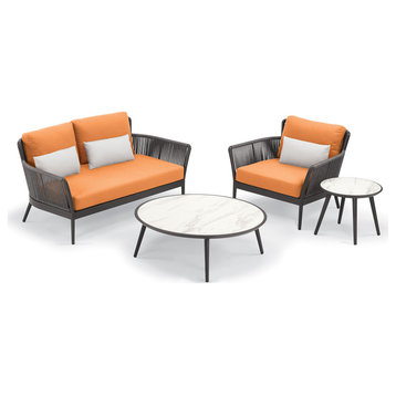 Nette 4-Piece Loveseat and Tables Set, Carbon, Tangerine and Salt