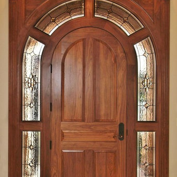 Arched Entryway Stained Glass Sidelights and Transoms
