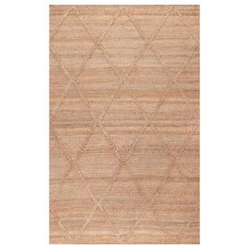 Farmhouse Area Rug, Hand Braided Natural Jute With Diamond Pattern, 8' X 11'