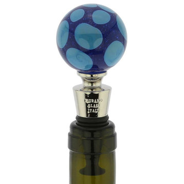 GlassOfVenice Murano Glass Bottle Stopper - Blue and Red