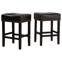 GDF Studio Chantal Backless Leather Stools, Set of 2, Black, Counter Height: 26"