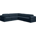 Meridian Furniture - Beckham Linen Textured Fabric 5-Piece Modular L-Shaped Sectional, Navy - Liven up your living space with this Beckham navy durable linen polyester fabric sectional. Its navy color complements any contemporary home decor, while its durable linen and polyester fabric upholstery provides you with a soft and comfortable place to sit. This sectional is modular, so you can create infinite configurations, which are easily attached using the attachment latch underneath. Its linen, wood, and foam construction guarantees stability for years to come.