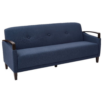 Main Street Sofa in Indigo Blue Fabric and Dark Espresso Finish Wood Accents