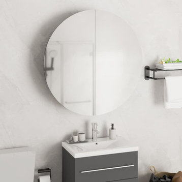 vidaXL Cabinet Bathroom Vanity Mirror Cabinet with Round Mirror and LED Oak