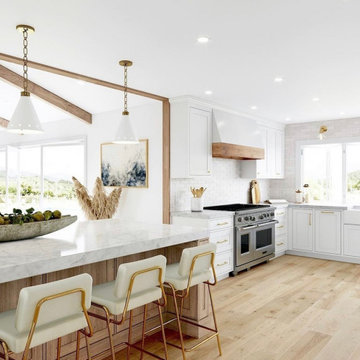 Open and Airy White Kitchen with Gold and Wooden Accents