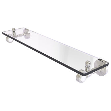 Pacific Grove 16" Glass Shelf with Groovy Accents, Satin Nickel
