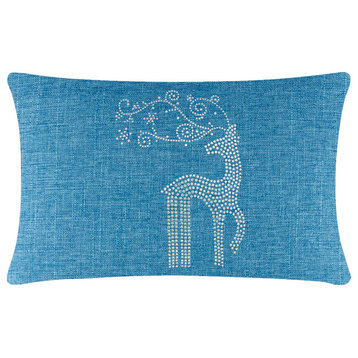 Sparkles Home Rhinestone Reindeer Pillow, Aqua, 14x20