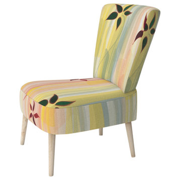 Yellow and Pink Floral Striped Chair, Side Chair