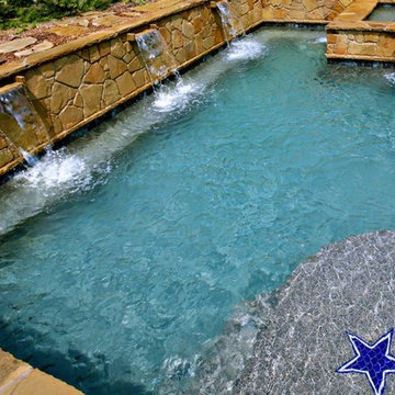 Geometric contemporary pool Dallas Cowboys logo in tile.