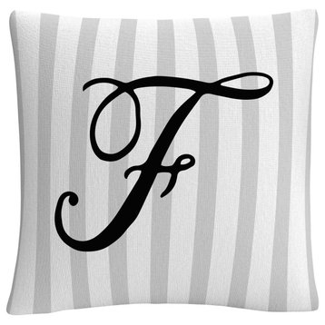 Gray Striped Ornate Letter Script F By Abc Decorative Throw Pillow