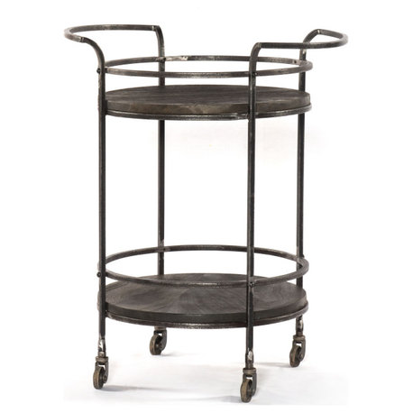 Onyx Glen Bar Cart in Transitional Gray Finish on Solid Wood with Iron Frame