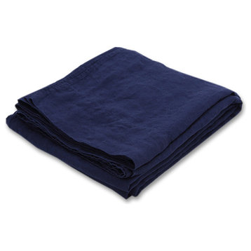 Stone Washed Bed Linen Flat Sheet, Navy Blue, Queen