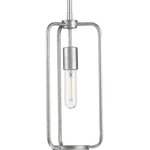 Progress Lighting - Bonn Collection 1-Light Galvanized Mini-Pendant - The Bonn Collection One-Light Galvanized Mini-Pendant personifies an industrial vintage vibe sure to create an unforgettable lighting experience. Smooth metal bars coated in a beautiful galvanized finish curve to form a simple, open-cage light fixture. From the bottom of the sleek center stem, a single light base appears to drop and gives an extra touch of refined visual interest.