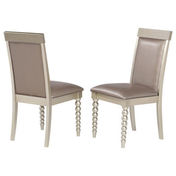 Zaria Upholstered Dining Side Chairs, Champagne Wood, Set of 2