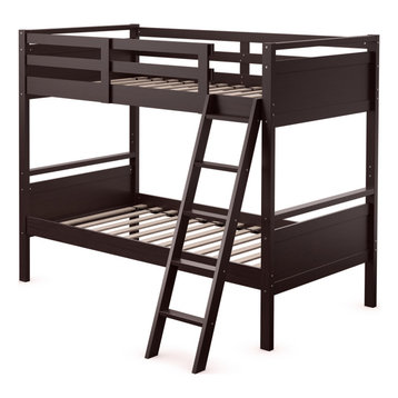 Costway Twin Over Twin Bunk Bed Convertible 2 Individual Beds Wooden Espresso