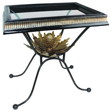 Black Wrought Iron Artichoke Side Table Ornate Gold Accent Baroque