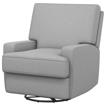 Modern Recliner Glider Chair, Square Design With Swiveling Coil Seat, Gray