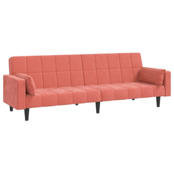 vidaXL Sofa Bed Upholstered Convertible Sofa Bed with 2 Pillows Pink Velvet