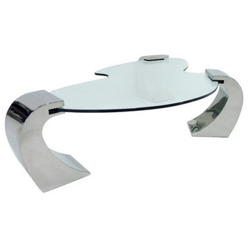 Raffaele Coffee Table, 15mm Clear S-Shape Tempered Glass With Polished Stainle