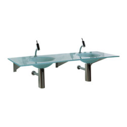 Whitehaus Wall Mount Double Glass Basin 22" D x 59" W - WHLOOM-G - Bathroom Sinks