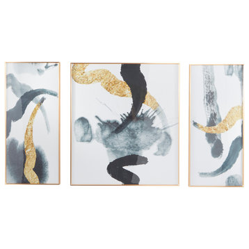 White Aluminum Contemporary Abstract Wall Art, Set of 3 32", 16", 16"W 30284