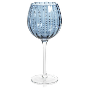 Pescara White Dot Wine Glasses, Set of 4, Navy Blue