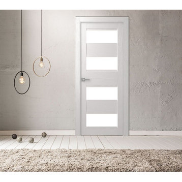 Della Bianco Noble with Concealed Hinges, Tempered Frosted Glass, Solid Core, 24" X 80", Left-Hand