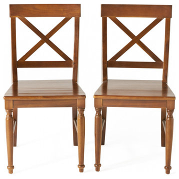 GDF Studio Leyden Antique White Wood Dining Chair, Set of 2, Brown