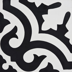 Moroccan Mosaic and Tile House - Tanger Handmade Cement Tile, Black/White, Sample - Wall And Floor Tile