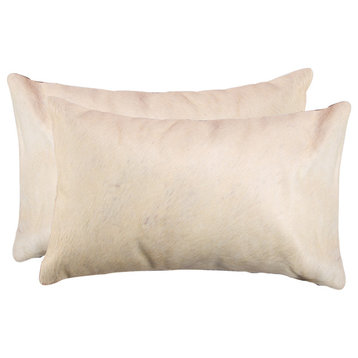 12"x20"x5" Natural Cowhide Pillow, Set of 2