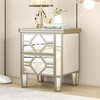 Gewnee Elegant Mirrored 2-Drawer Side Table With Golden Lines