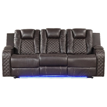 Benz LED & Power Reclining Sofa Made With Faux Leather in Brown