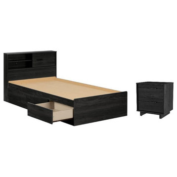 Home Square 2-Piece Set with Bed with Bookcase and Nightstand in Gray Oak