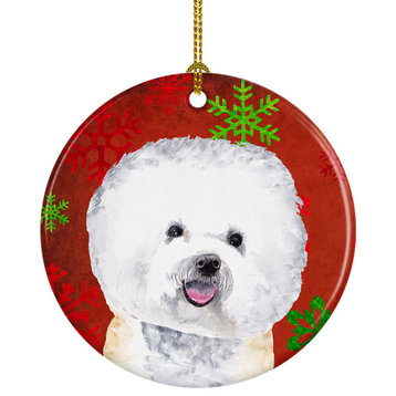 Sc9402-Co1 Bichon Frise Red Snowflakes Holiday Christmas Ceramic Ornament