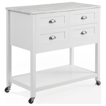 Connell Kitchen Island/Cart White/White Marble