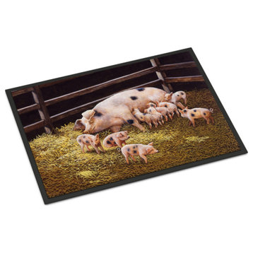 Caroline'S Treasures Pigs Piglets At Dinner Time Indoor Or Outdoor Mat 18"HX27"W