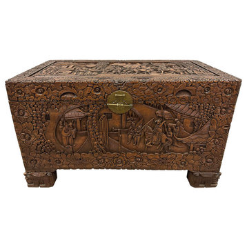 Consigned Early 20th Century Chinese Carved Camphor Wood Hope Chest