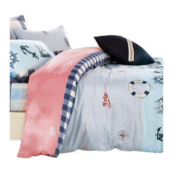 The Linen Center - Come Sail With Me Twin Size 4 Piece Linen Set With Fitted Sheet - Kids Comforters