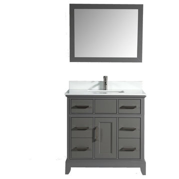 Bathroom Vanity Set With Engineered Marble Top, Gray, LED Sensor Mirror, 36"