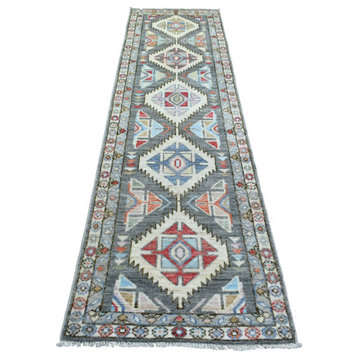 Charcoal Gray, Hand Knotted, Anatolian Village, Pure Wool Rug, 2'7"x10'0"