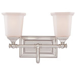 Quoizel - Quoizel NL8602BN Two Light Bath Fixture, Brushed Nickel Finish - This gleaming collection gives a solid nod to mid century style. The squared shape of the opal etched glass shades gives this design an edge and it is complemented beautifully by the rectangular backplate. Bulbs Not Included, Number of Bulbs: 2, Max Wattage: 100.00, Bulb Type: A-19, Power Source: Hardwired