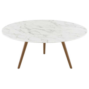 Modway Origin 47 Mid-Century Modern Wood Coffee Table In Walnut White