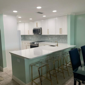 Beautiful backsplash installed using decorative 4 x 12 ceramic wall tiles.