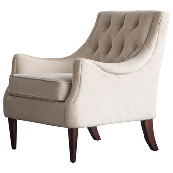 Marlene Velvet Fabric Tufted Accent Arm Chair, Buckwheat Beige